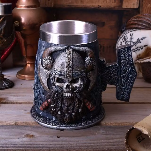 Nemesis Now Danegeld Viking Tankard Mug in Black, Brown and Grey, Height: 18 cm