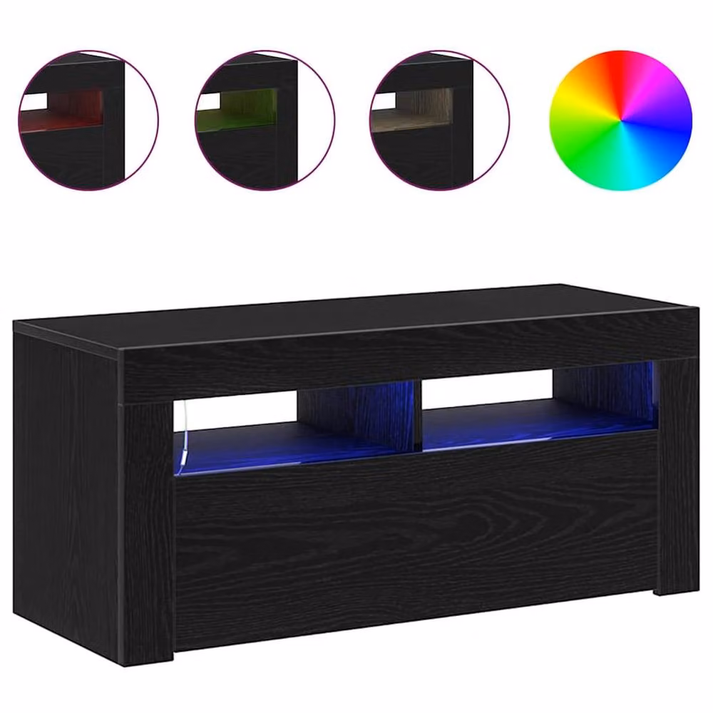 Berkfield Home Modern Black Oak TV Cabinet with LED, W/D/H: 90 x 35 x 40 cm – 4