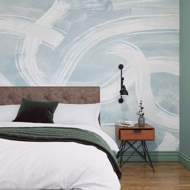 Superfresco Easy Expression Duck Egg Abstract Mural in Blue and White, W: 300 cm, H: 280 cm