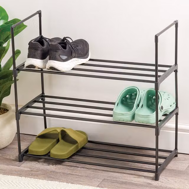 My Home 3 Tier Metal Shoe Rack in Black