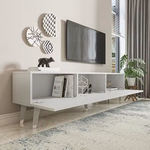 Decorotika Milagro Modern TV Cabinet in White and Silver, W: 180 cm – 2