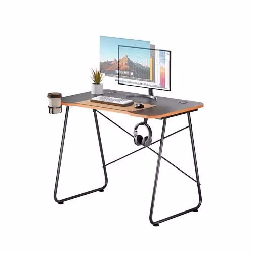 Properav Black Gaming and Home Office Computer Study Desk with Headphone Hook and Cup Holder, W/D/H: 120 x 60 x 75 cm – 1