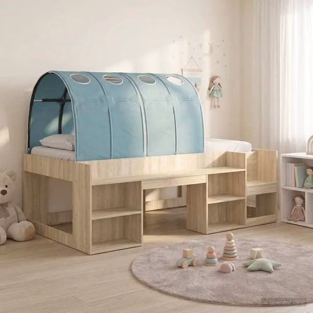Berkfield Home 3-Piece Single Bed Frame with House Frame and Stairs in Sonoma Oak and Light Blue – 1