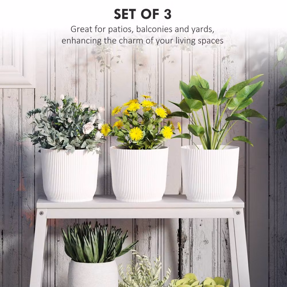 STILVORA Set of 3 White Plastic Planter Pots, Diameter: 22 cm – 5