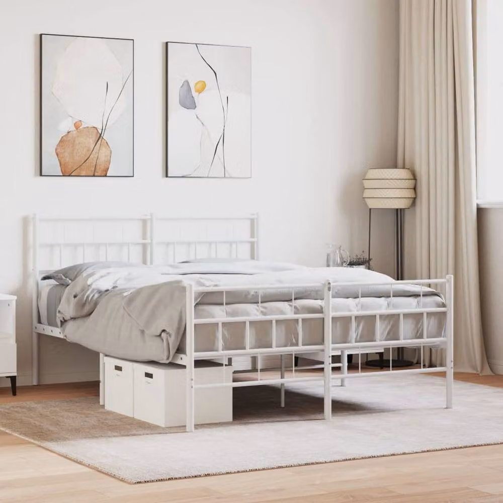 Berkfield Home Metal Bed Frame with Headboard and Footboard in White, W/D/H: 140 x 190 x 90 cm – 1