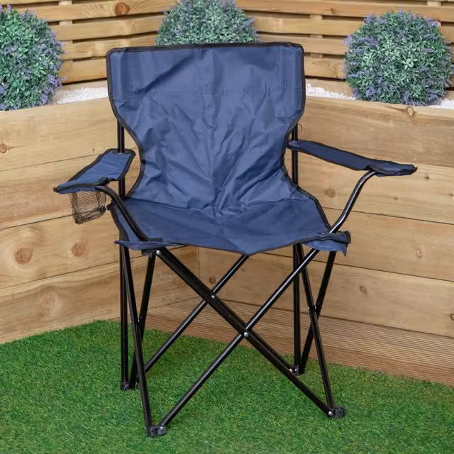 Redwood Leisure Blue Folding Canvas Outdoor Chair with Armrests and Cup Holder – 2