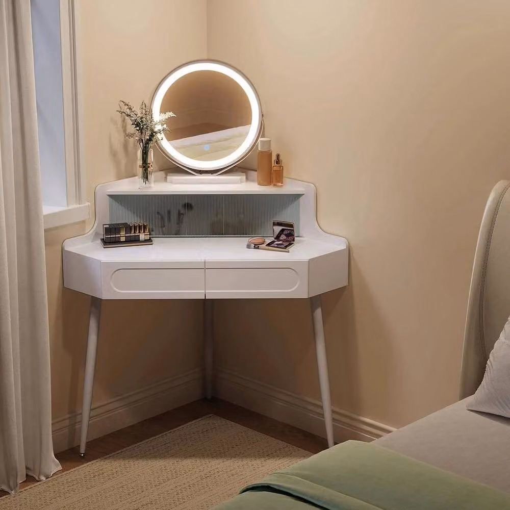 SPETLEK Modern Corner Dressing Table and Makeup Vanity Desk in White – 2