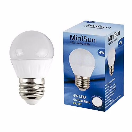 MiniSun Pack of 10 4W LED E27 Golfball Energy Saving Light Bulbs, Cool White 6500K