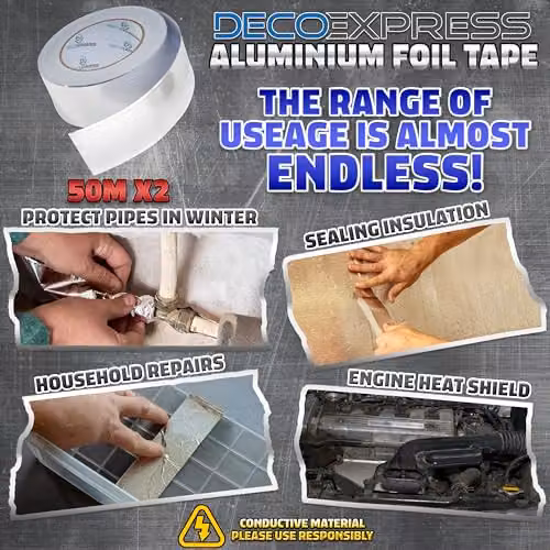 kreativekraft Silver Aluminium Foil Tape, 2 Pack, W: 4.5 cm, Length: 50 m – 4