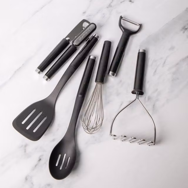 KitchenAid 6-Piece Silicone and Stainless Steel Utensil Set in Black