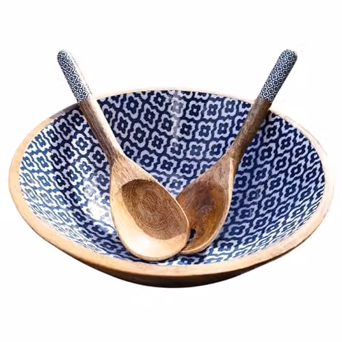 Hartsmede Hand Made Wooden Serving Bowl Set with Spoons in Multicolour, Diameter: 30.48 cm – 2