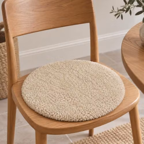 SNUGRUGS Round Genuine Sheepskin Seat Pad with Microsuede Backing, Beige, Diameter: 37 cm – 2