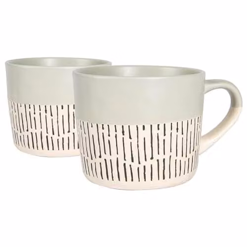 Nicola Spring Dipped Dash Stoneware Coffee Mugs, Grey, 475ml, Pack of 2