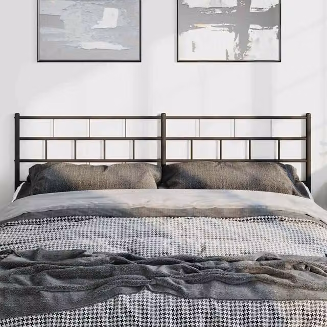 Berkfield Home Modern Geometric Metal Headboard in Matt Black, Width: 193 cm