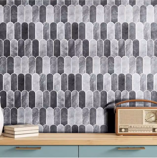 Living and Home 10-Piece Gradient Colour 3D Arch Self-Adhesive Wall Tile Stickers in Grey