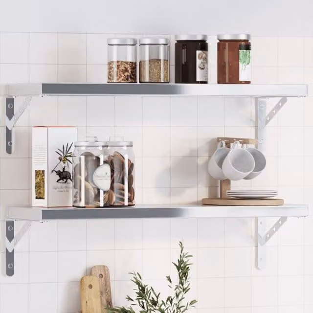 Berkfield Wall Mounted Shelf Brackets, 4 Pieces, Silver Stainless Steel, W/D/H: 23.5 x 2.5 x 15.5 cm