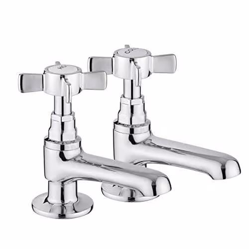 JASSFERRY Pair of Chrome Basin Pillar Taps with Two Handles for Hot and Cold Water