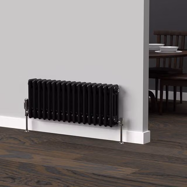 Lux Heat Horizontal 3 Column Steel Radiator in Black, W: 30.0 cm, H: 78.5 cm