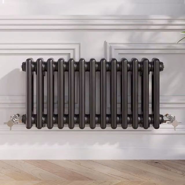 Temprazo Black Steel Wall Mounted Column Radiator H: 60.5 cm, W: 42.5 cm, D: 7.0 cm