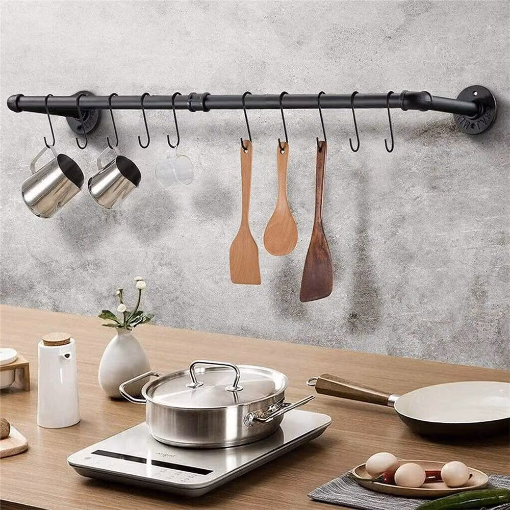 KORVIXA Heavy Duty Industrial Pipe Clothes Rack in Matt Black, W/D/H: 80 x 27 x 8.5 cm – 4