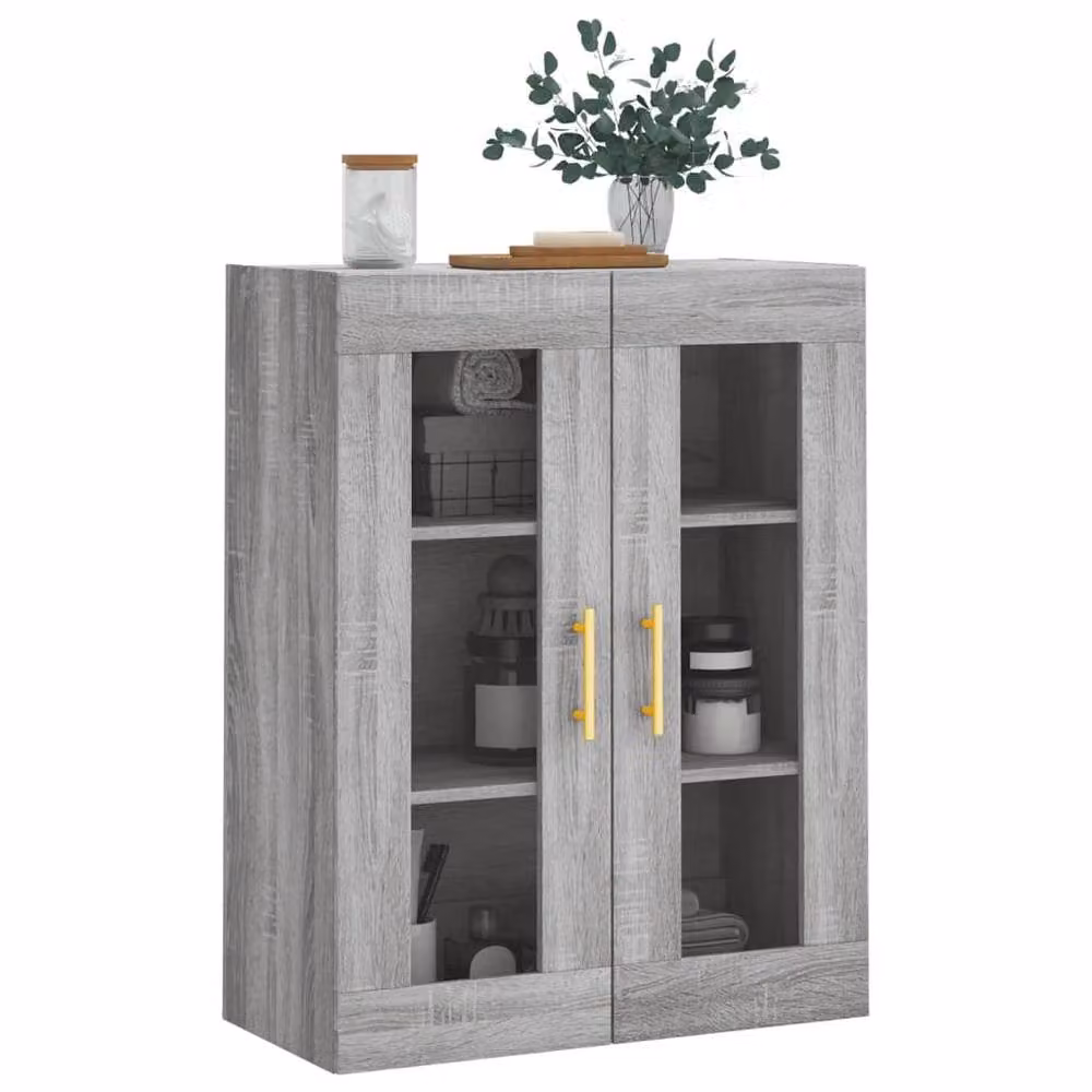 Berkfield Home Wall Mounted Cabinet in Grey with Glass Doors, W: 69.5 cm, D: 34 cm, H: 90 cm – 3