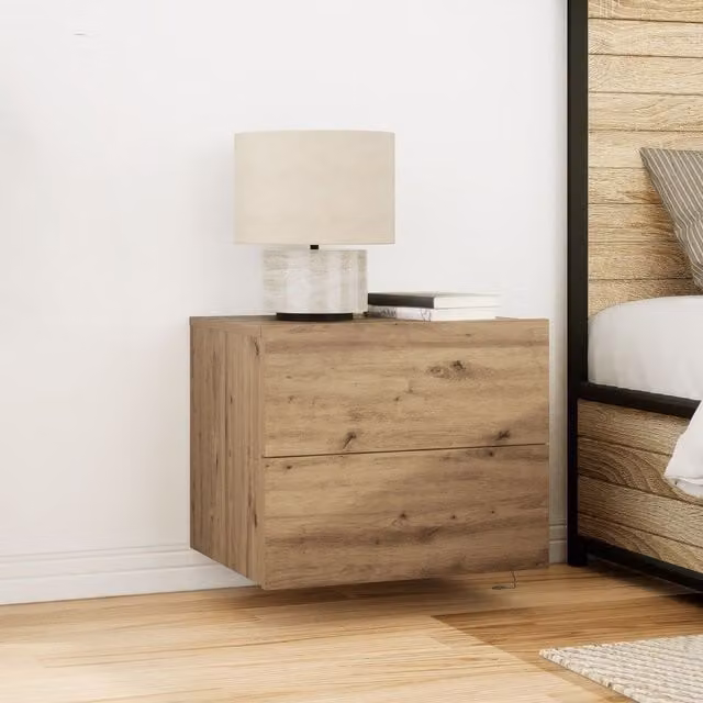 Berkfield Home Set of 2 Wall-Mounted Bedside Cabinets with Integrated LED Lights in Artisan Oak Brown