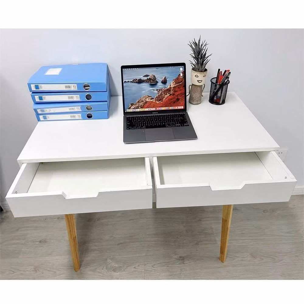 Nordara White Wooden Computer Desk and Dressing Table with Drawers – 2