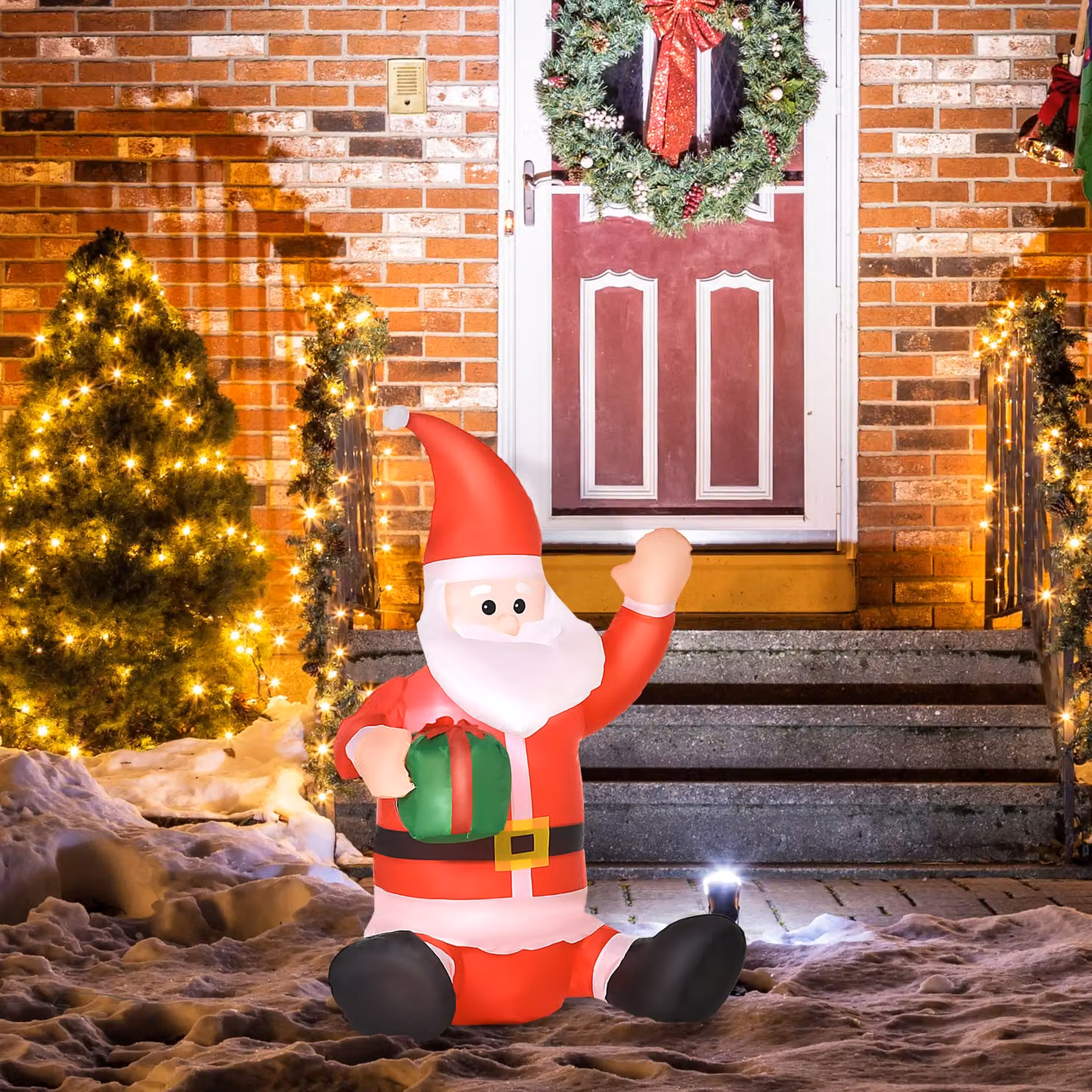 HOMCOM Multicolour Inflatable Santa Claus Christmas Outdoor Decoration with LED Light – 2