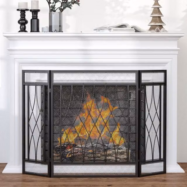 HOMCOM 3 Panel Metal Folding Fireplace Screen Protective Guard in Black, 126 cm – 1