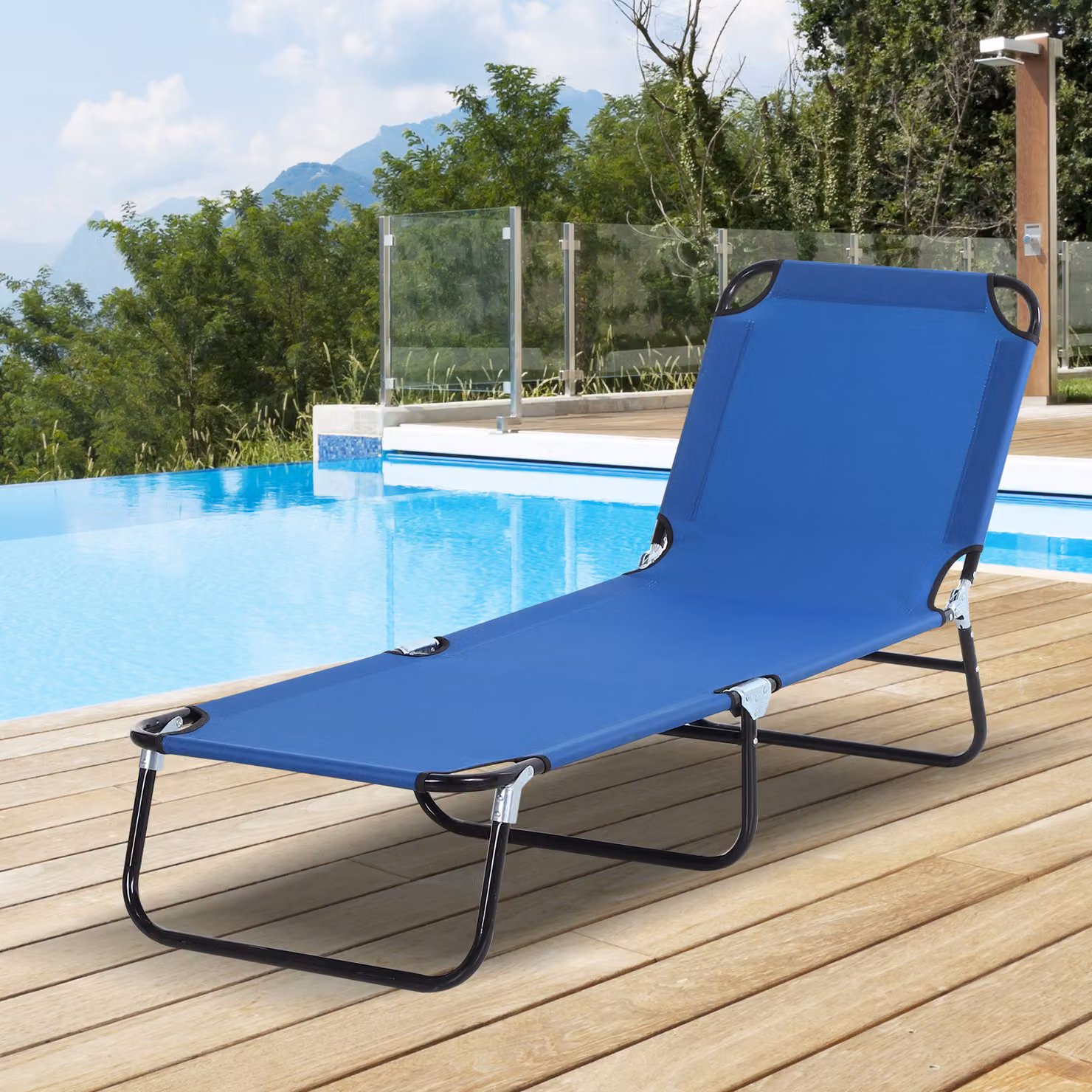 Outsunny Blue Folding Sun Lounger with Adjustable Headrest and Multi-Position Backrest – 2