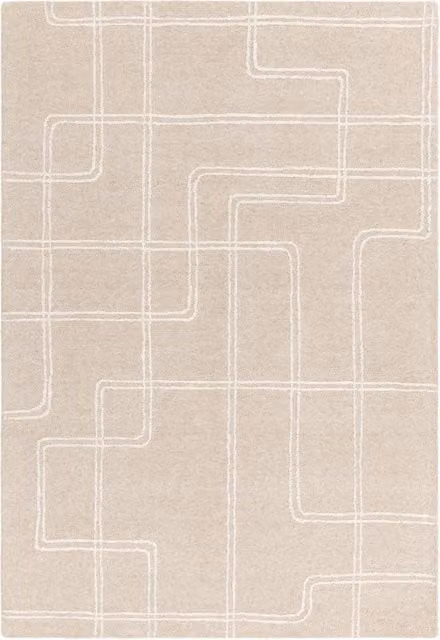 The Rug Shop UK Beige Modern Geometric Handmade Wool Area Rug W: 200 cm, D: 290 cm