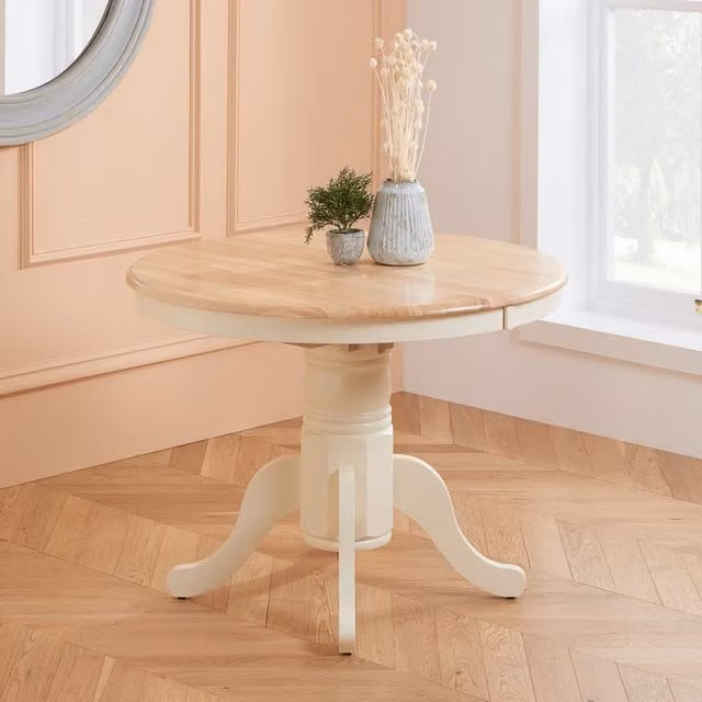 Birlea Chatsworth Round Extending Wood Dining Table in Beige and White