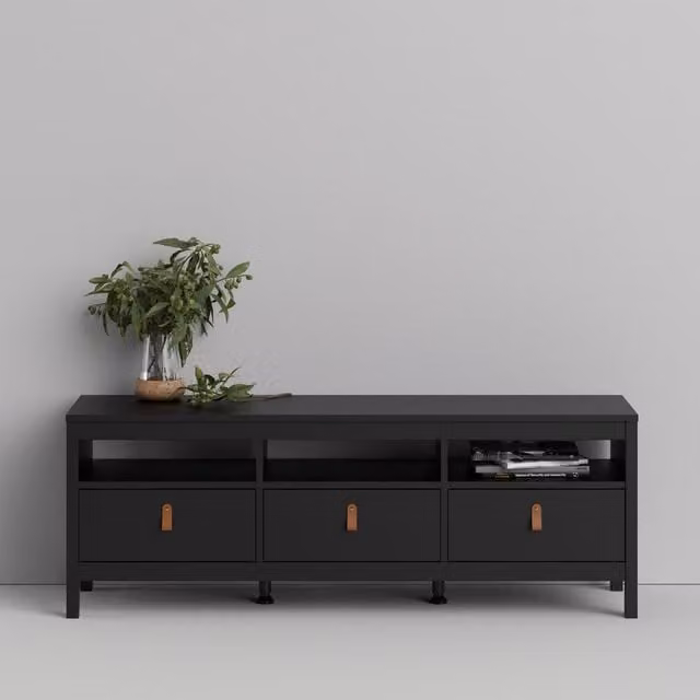 Furniture To Go Barcelona TV Unit with 3 Drawers in Matt Black – 1
