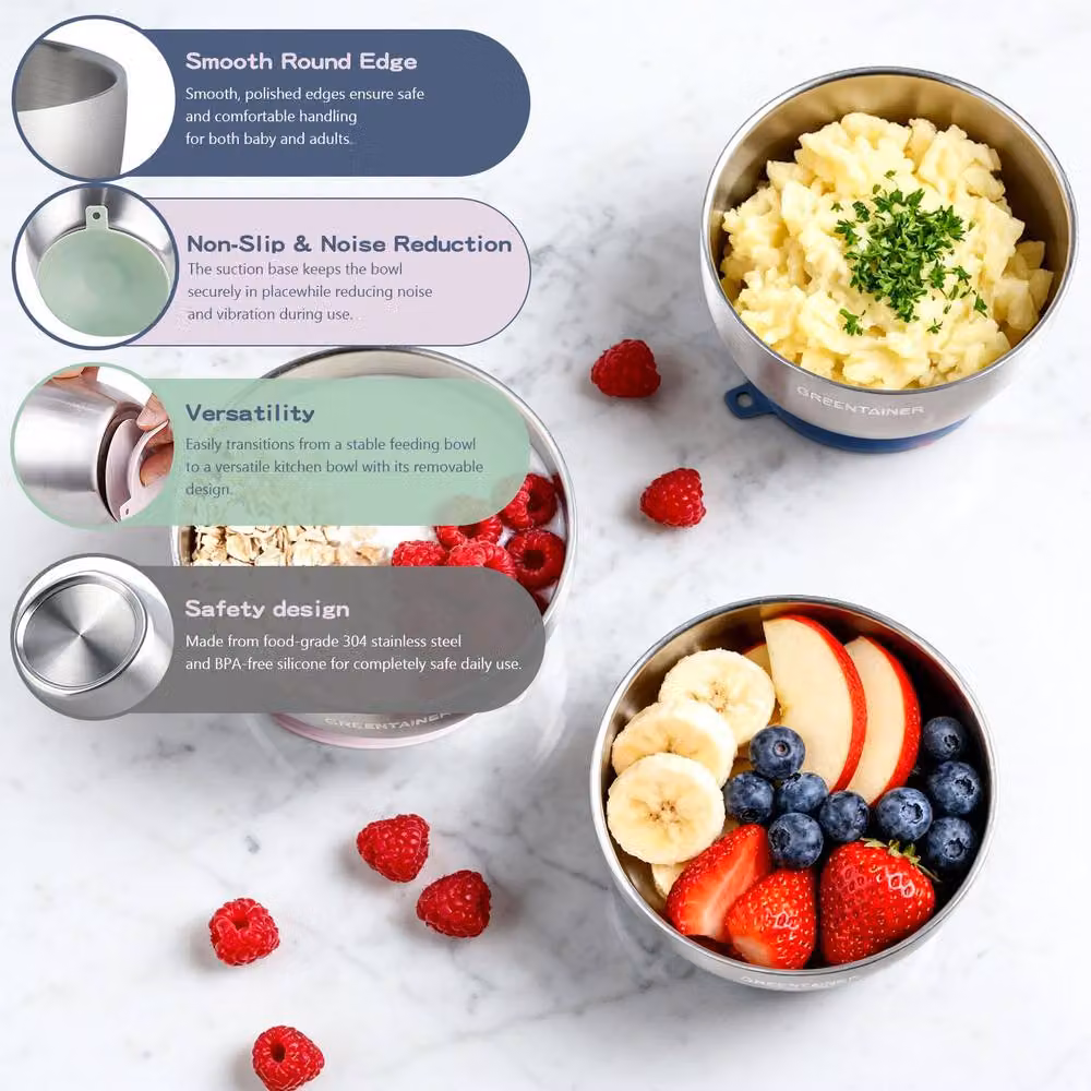 Greentainer 3-Piece Insulated Baby Bowl Set with Silicone Suction Base in Multicolour – 5