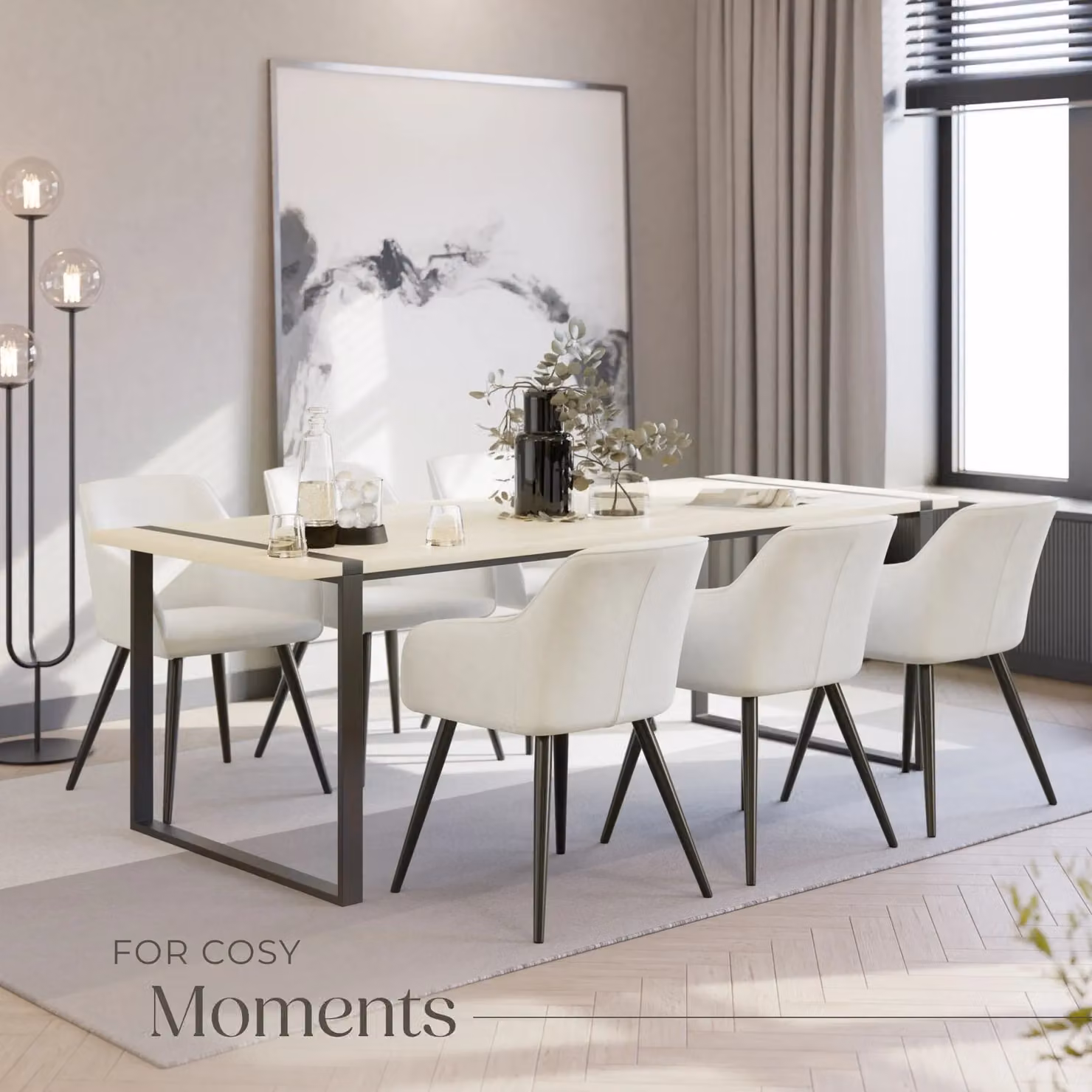 tectake Marilyn Set of 6 Velvet Dining Chairs in Cream and Black – 6