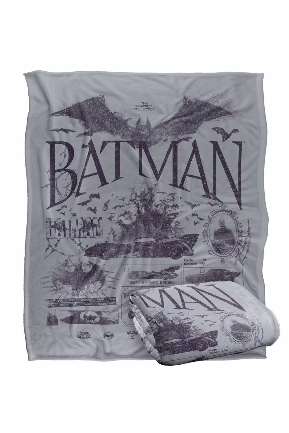 Warner Bros. Batman Big Logo Batmobiles Super Soft Silky Touch Throw Blanket, Extra Large, Grey and Multicolour – 2