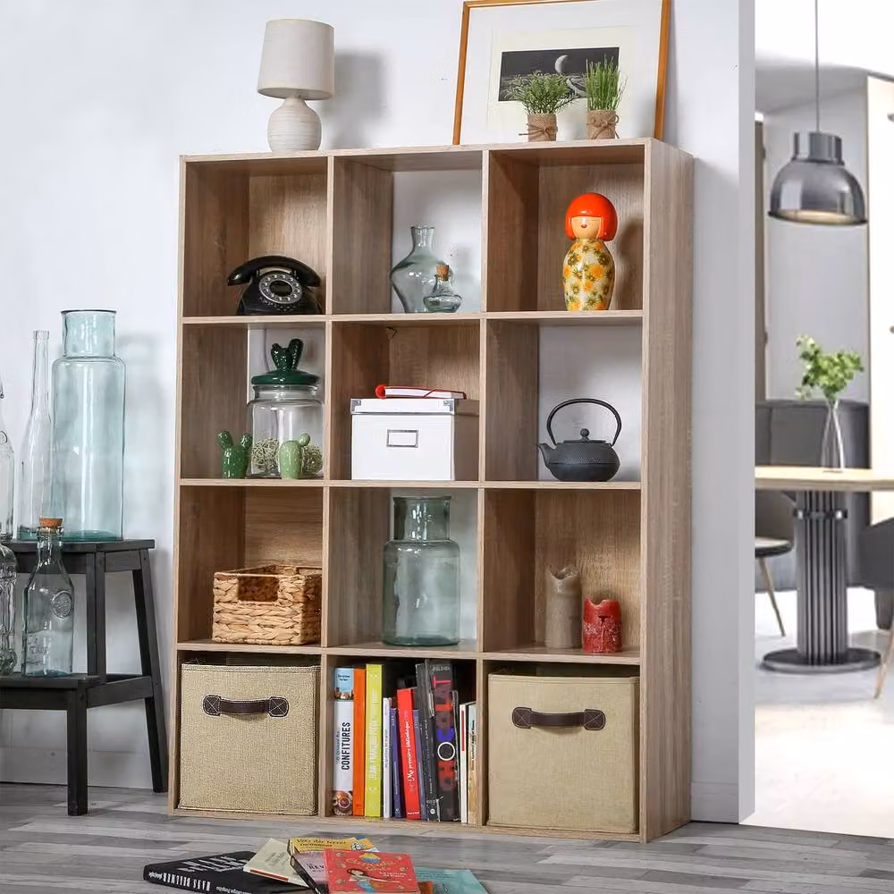 CALICOSY 12-Compartment Cube Storage Shelf in Brown, W/D/H: 93.3 x 29.8 x 124.2 cm – 2