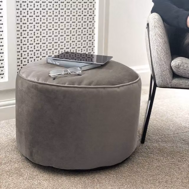 rucomfy Velvet Pouffe Indoor Bean Bag Footstool in Light Grey