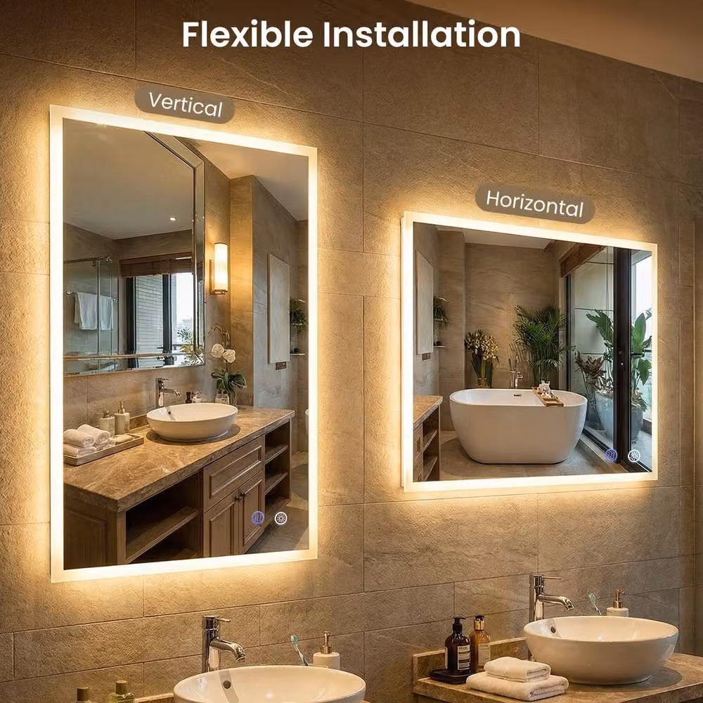Costway Rectangular LED Lighted Bathroom Mirror in White, W/H: 60 x 80 cm – 6