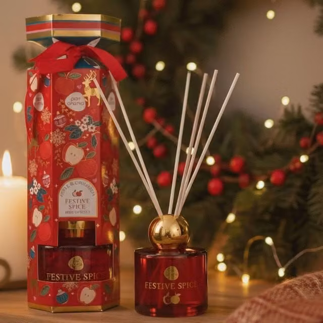 Pan Aroma Christmas Reed Diffuser Festive Spice Apple Cinnamon Fragrance 100ml - Red