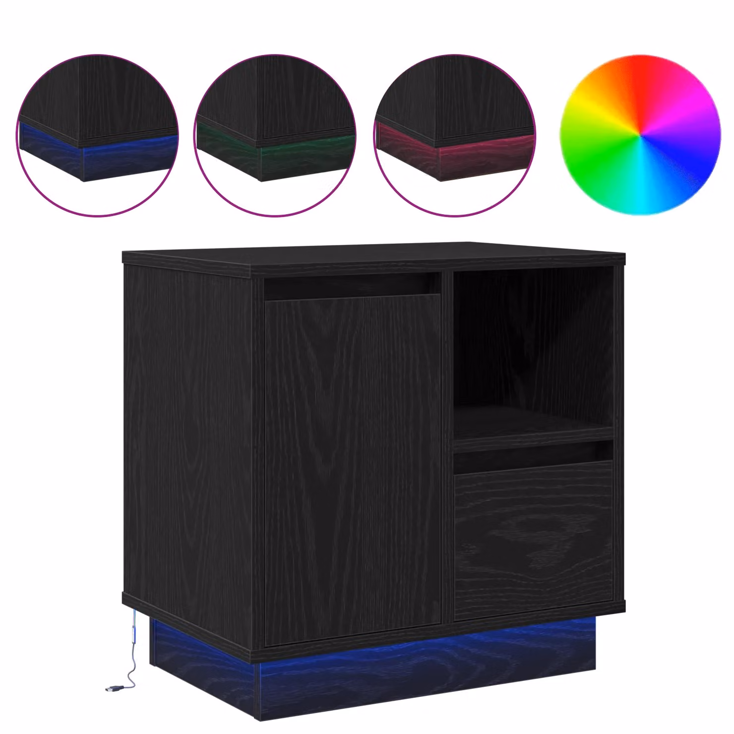 Berkfield Home Modern Black Oak Bedside Cabinet with Integrated LED Lighting W/D/H: 50 x 34 x 50 cm – 3