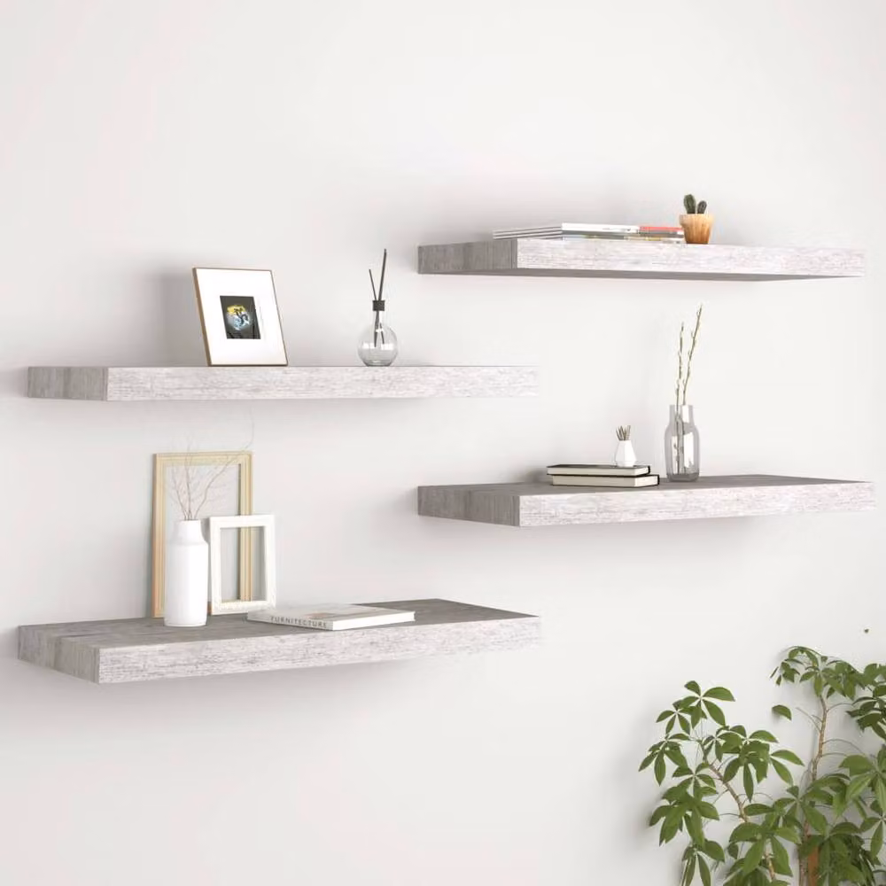 Berkfield Home Floating Wall Shelves, 4 Piece Set, Concrete Grey MDF and Metal, W: 60 cm, D: 23.5 cm, H: 3.8 cm – 2