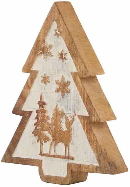 KDMD Rustic Wooden Snow Scene Tree Tabletop Decoration in Brown – 1