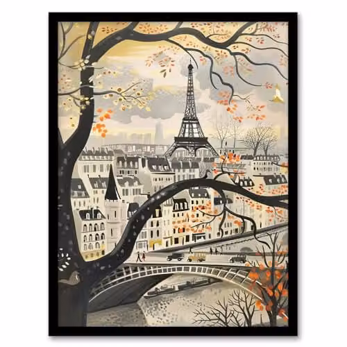 Artery8 Vintage Autumn in Paris Cityscape Eiffel Tower Framed Wall Art Print, Multicolour, W: 23.4 cm, H: 32.3 cm