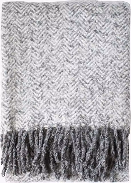 Perch & Parrow Woven Geometric Herringbone Tasseled Throw in Grey and Yellow