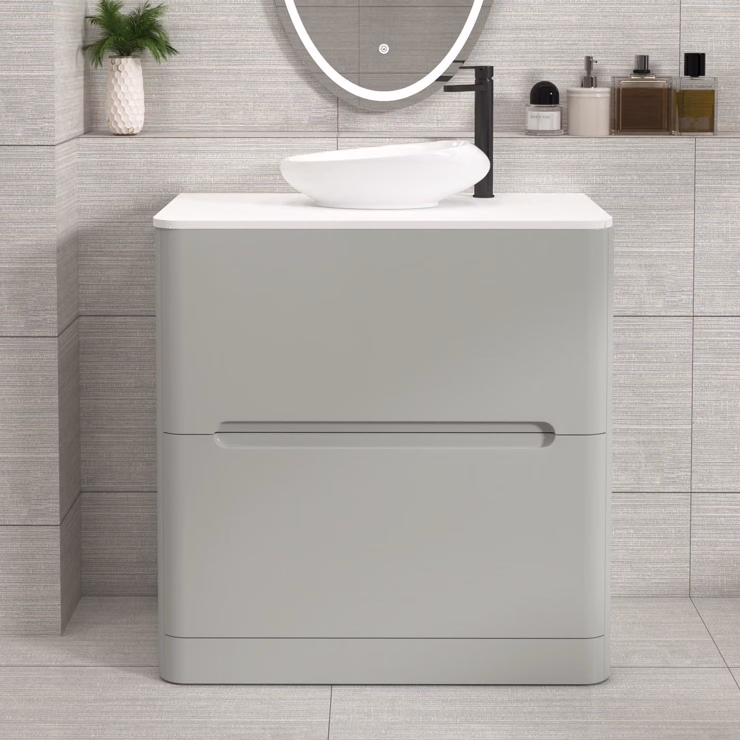 Royal Bathrooms Venice 800mm Floor Standing Vanity Unit in Dove Grey with 2 Drawers, Plain White Worktop and Nova Basin