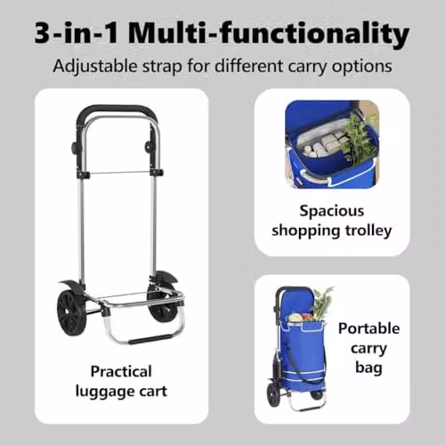 vidaXL Shopping Trolley in Blue, W/D/H: 36.5 x 46.5 x 100.5 cm – 4