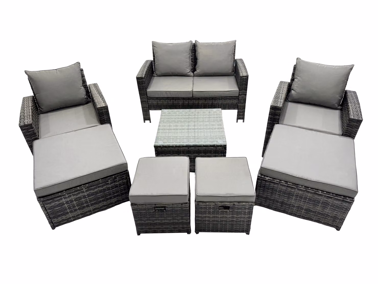 Fimous PE Rattan Garden Furniture Set with Lounge Sofa and Coffee Table in Dark Grey – 2