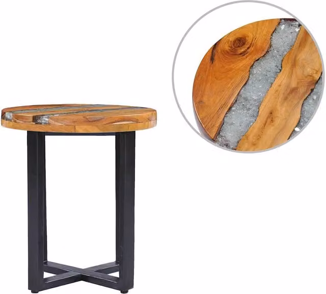 Berkfield Home Round Rustic Coffee Table in Teak and Mango Wood with Polyresin, W: 40 cm, D: 45 cm