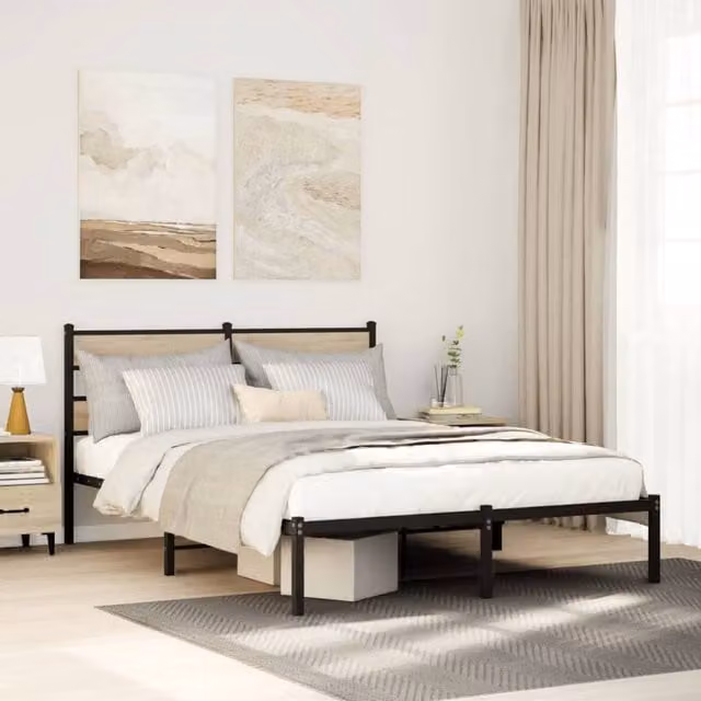 Berkfield Home Metal Bed Frame in Sonoma Oak, Brown, W: 140 cm, D: 190 cm – 1